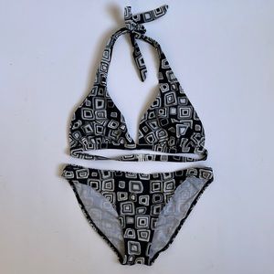 Vintage geometric print 80s 90s bikini set halter size M/L